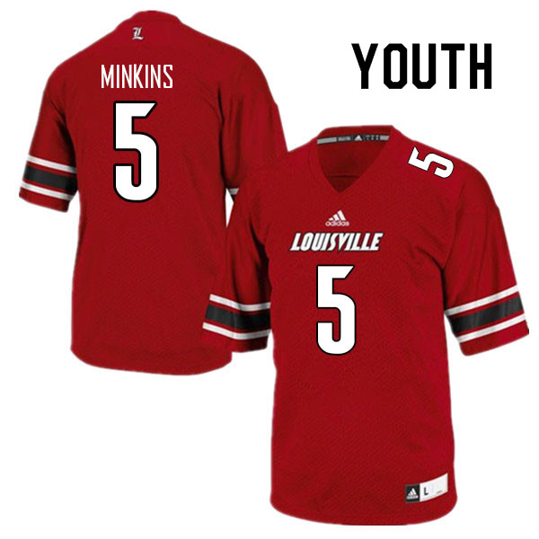 Youth #5 Josh Minkins Louisville Cardinals College Football Jerseys Sale-Red - Click Image to Close